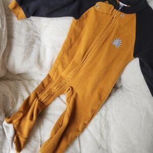 Gerber Mustard and Navy Fleece Footed Romper